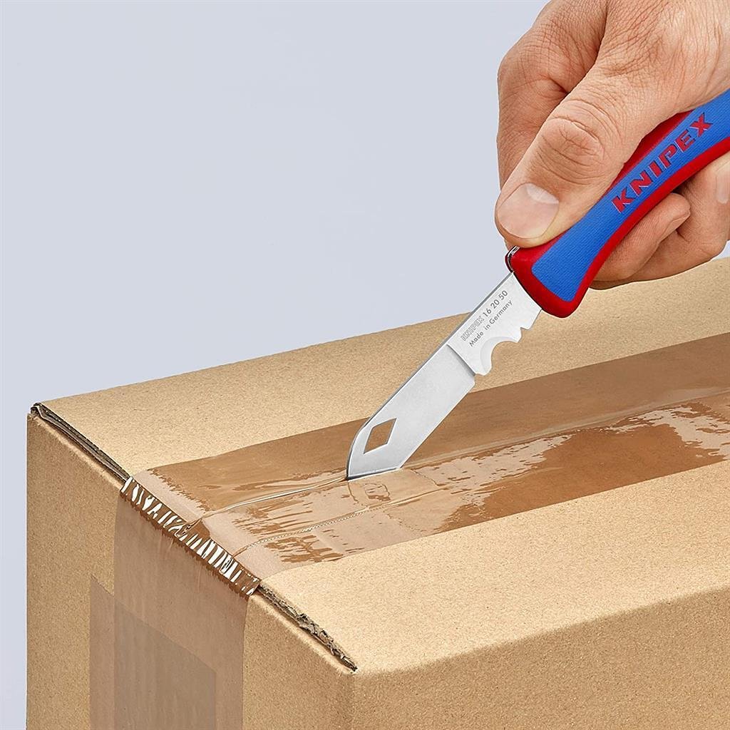 Coltello pieghevole per elettricisti, impugnatura blu-rossa 120mm, Knipex - K162050SB