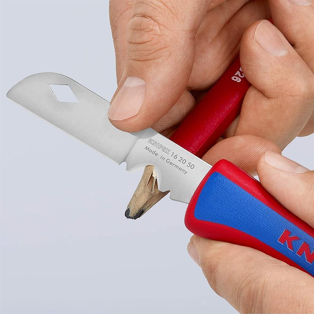 Coltello pieghevole per elettricisti, impugnatura blu-rossa 120mm, Knipex - K162050SB