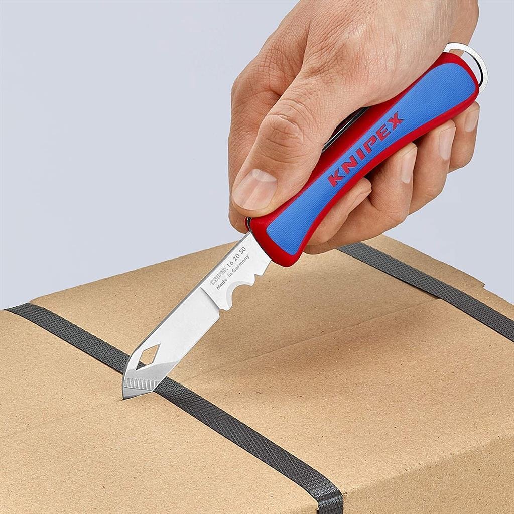 Coltello pieghevole per elettricisti, impugnatura blu-rossa 120mm, Knipex - K162050SB