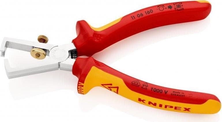 Universal stripping pliers, chrome-plated, conductor Ø5-10mm, VDE 1000V yellow-red handle 160mm, with opening spring, Knipex - K1106160