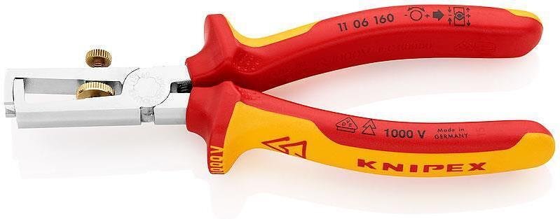 Universal stripping pliers, chrome-plated, conductor Ø5-10mm, VDE 1000V yellow-red handle 160mm, with opening spring, Knipex - K1106160