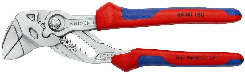 Pinze regolabili, cromate, manico blu-rosso 180mm, Knipex - K8605180