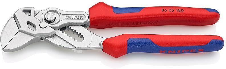 Pinze regolabili, cromate, manico blu-rosso 180mm, Knipex - K8605180