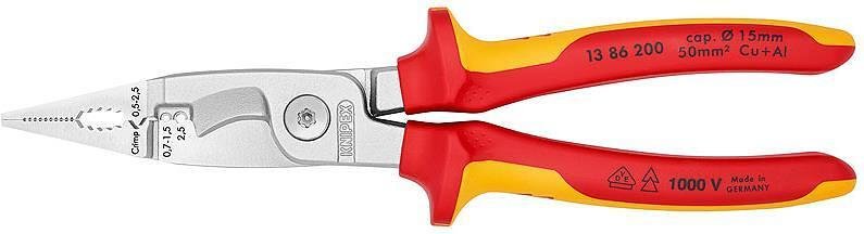 Pinze per installatori, cromate, VDE 1000V manico giallo-rosso 200mm, Knipex - K1386200
