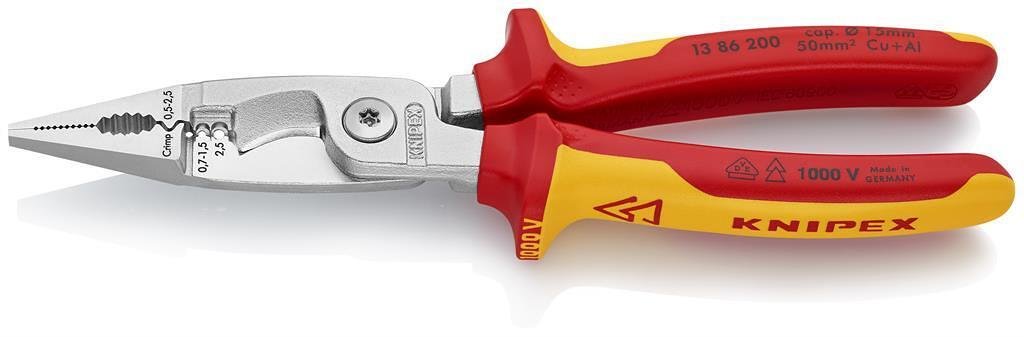 Pinze per installatori, cromate, VDE 1000V manico giallo-rosso 200mm, Knipex - K1386200