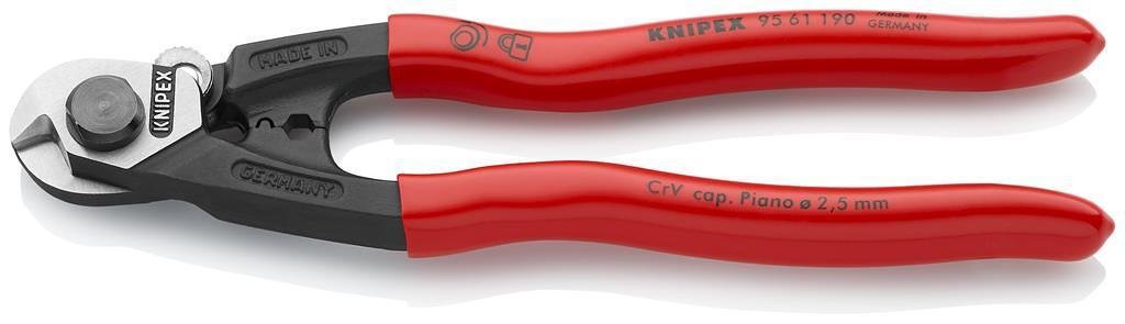 Schere zum Schneiden und Crimpen von Kabeln bis 10mm², rote Griffhülle 190mm, Knipex - K9561190