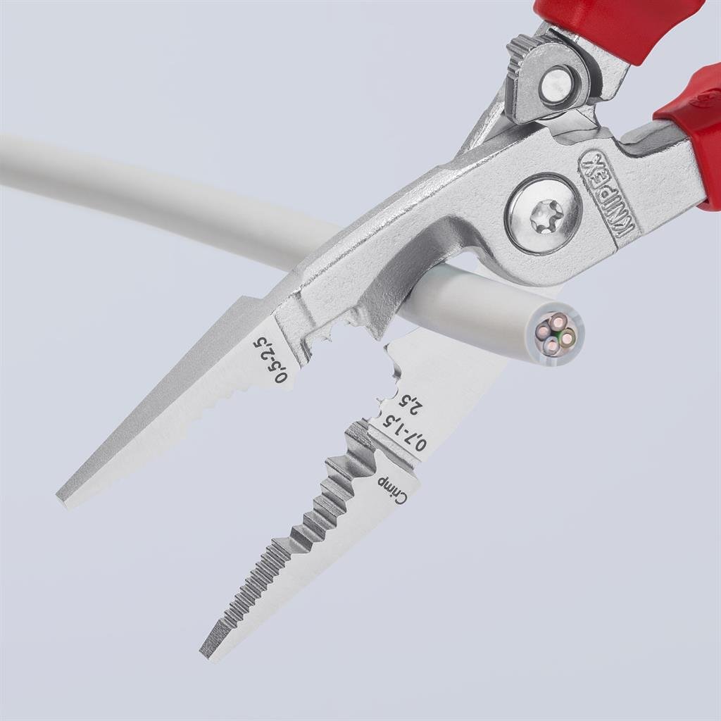 Pinze per installatori, cromate, VDE 1000V manico giallo-rosso 200mm, con bloccaggio, Knipex
