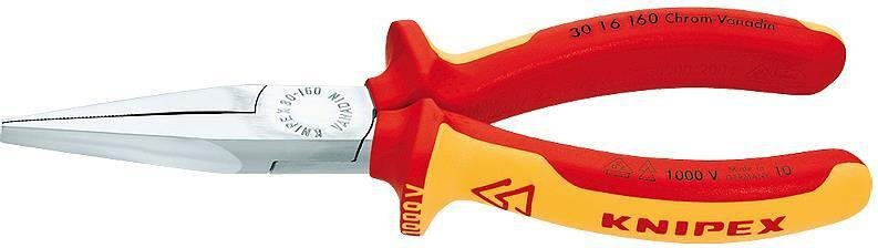 Clește cu vârf lung ascuțit, cromate, VDE 1000V mâner galben-roșu 160mm - K3016160