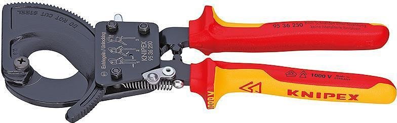 Kabelschere bis 240mm², VDE 1000V gelb-rote Griffhülle 250mm, mit Öffnungsfeder, Knipex - K9536250