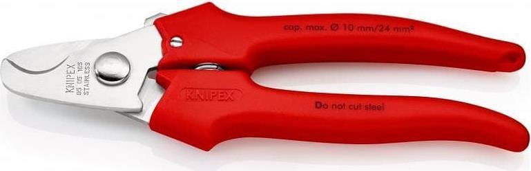 Kabelschneider bis 24mm², verchromt, roter Griff 165mm, mit Öffnungs-Feder, Knipex - K9505165
