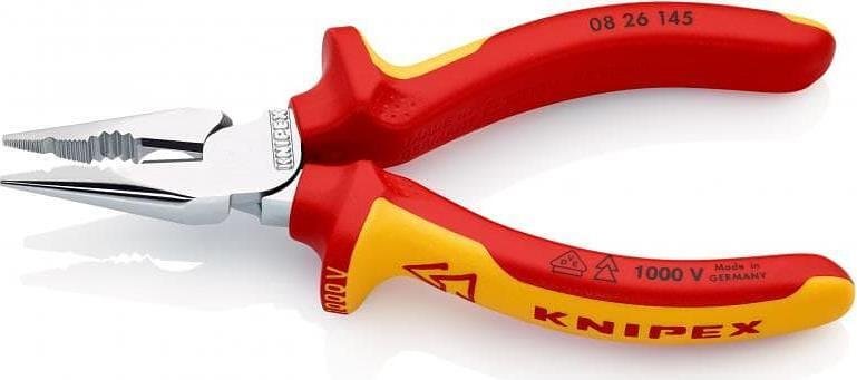 Clești combinați cu vârf ascuțit, cromat, VDE 1000V mâner galben-roșu 145mm, Knipex - K0826145