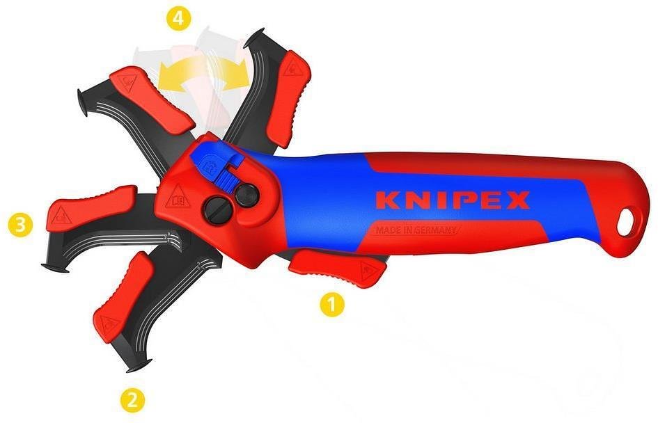 Cable Stripping Tool, for Insulation up to 7mm, Blue-Red Handle 145mm, with Guide, Knipex - K1650145SB