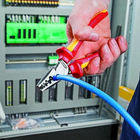 Clește pentru crimpat mâneci de cablu 0.25-16 mm², VDE 1000V mâner galben-roșu 180 mm, Knipex - K9778180
