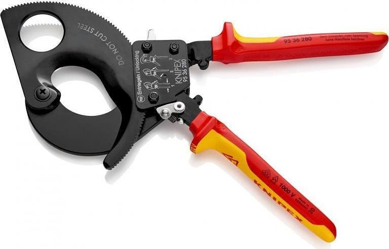 Ψαλίδια κοπής καλωδίου έως 380mm², VDE 1000V κίτρινο-κόκκινη λαβή 280mm, με ελατήριο ανοίγματος, Knipex - K9536280