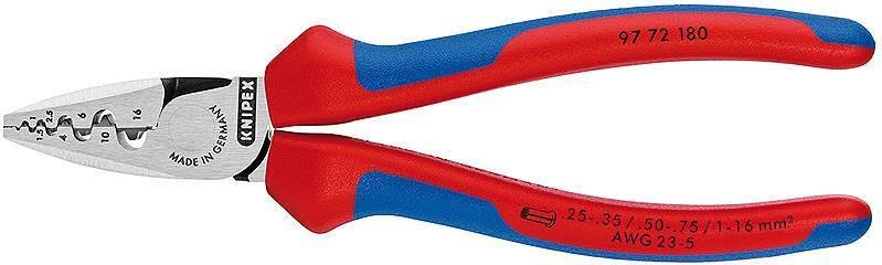 Clește pentru crimpat terminale de cablu 0.25-16mm², mâner albastru-roșu 180mm, Knipex - K9772180