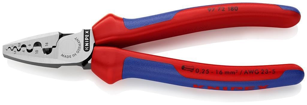 Clește pentru crimpat terminale de cablu 0.25-16mm², mâner albastru-roșu 180mm, Knipex - K9772180