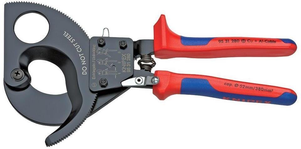 Ψαλίδι κοπής καλωδίου έως 380mm², λαβή μπλε-κόκκινη 280mm, με ελατήριο ανοίγματος, Knipex - K9531280