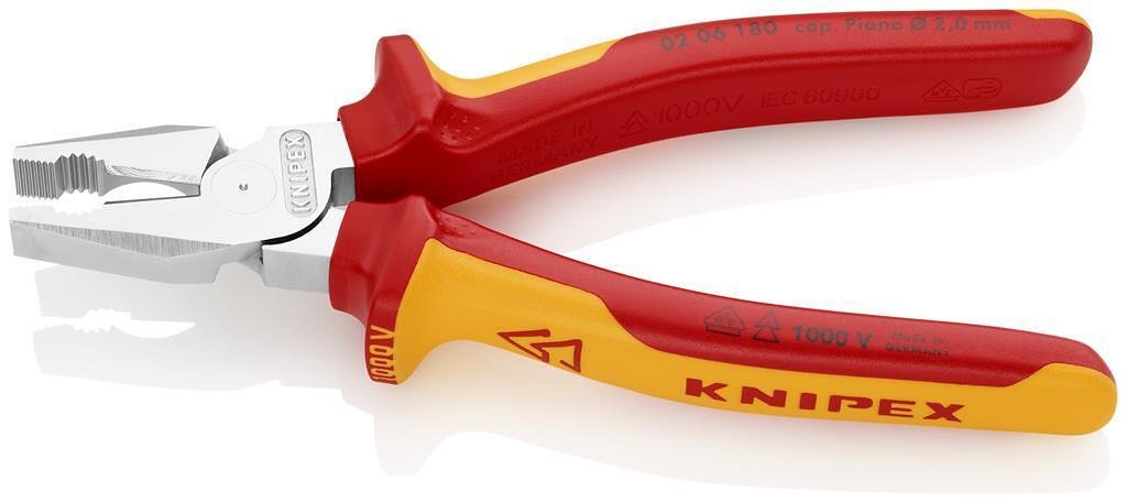 Clește combinate consolidate, cromate, VDE 1000V mâner galben-roșu 180mm, Knipex - K0206180
