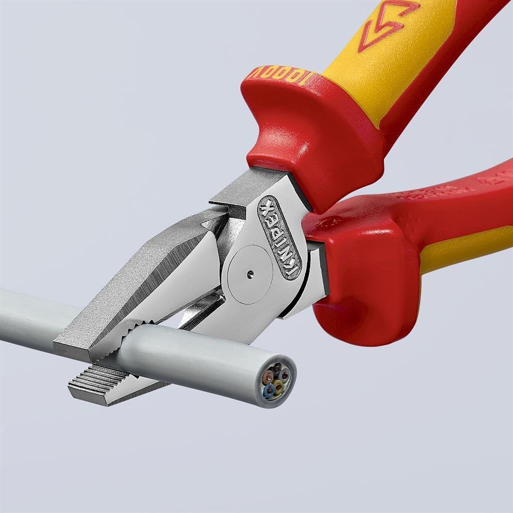Clește combinate consolidate, cromate, VDE 1000V mâner galben-roșu 180mm, Knipex - K0206180