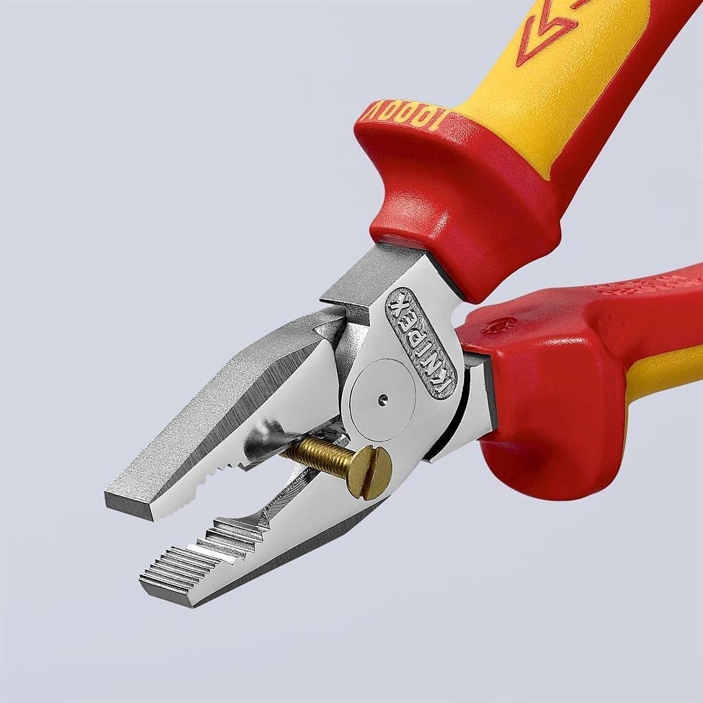 Clește combinate consolidate, cromate, VDE 1000V mâner galben-roșu 180mm, Knipex - K0206180