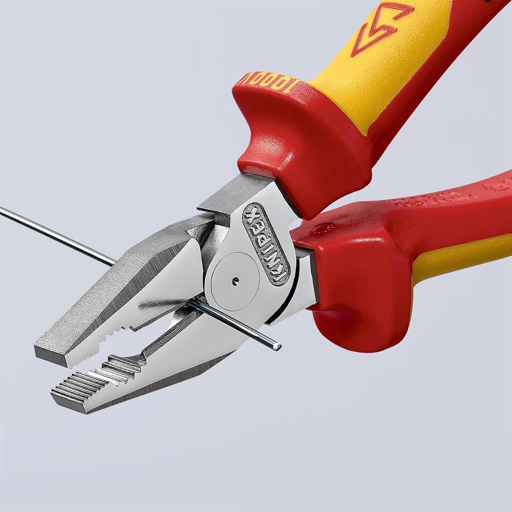 Clește combinate consolidate, cromate, VDE 1000V mâner galben-roșu 180mm, Knipex - K0206180
