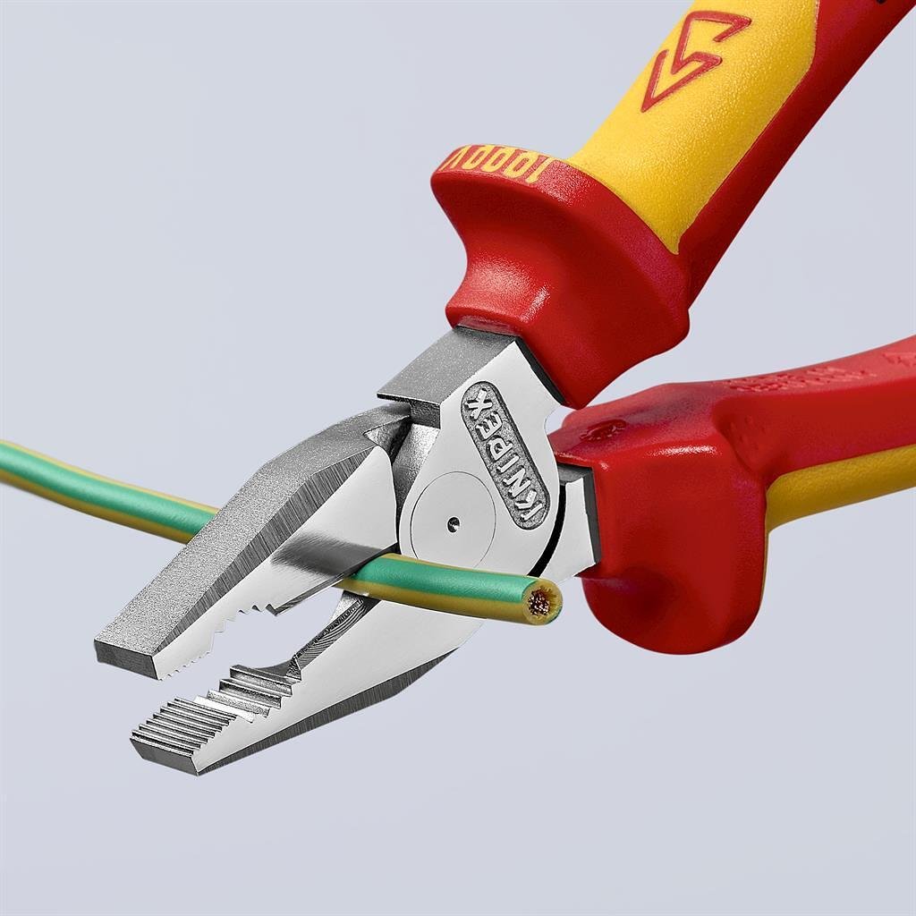 Clește combinate consolidate, cromate, VDE 1000V mâner galben-roșu 180mm, Knipex - K0206180