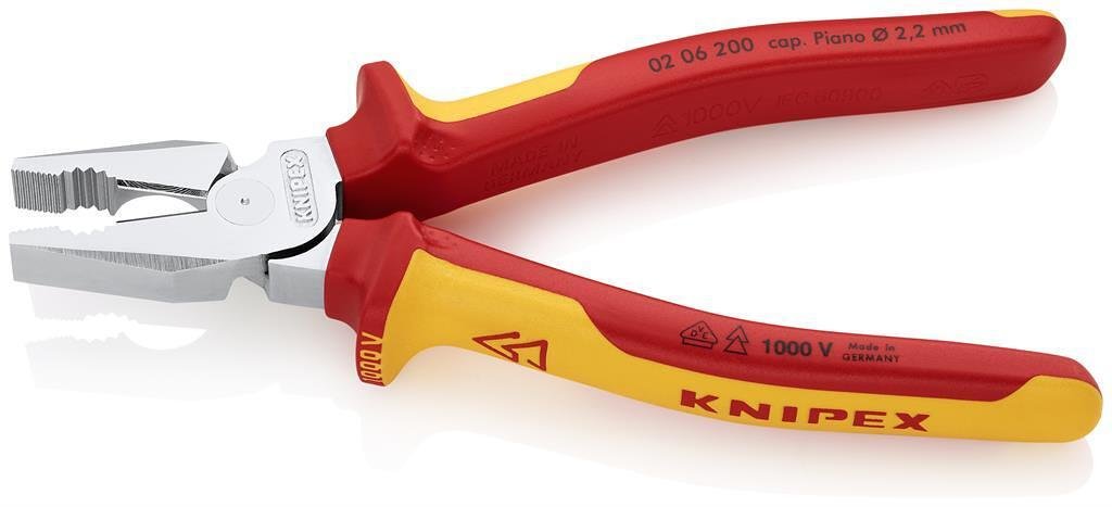 Clește combinate consolidate, cromate, VDE 1000V mâner galben-roșu 200mm, Knipex - K0206200