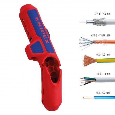 Outil universel de dénudage de câbles ErgoStrip, poignée droite 135mm, avec verrou, Knipex - K169501SB