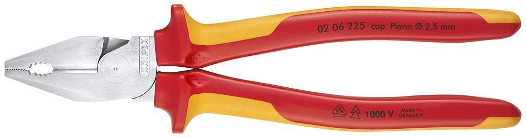 Clește combinate consolidate, cromate, VDE 1000V mâner galben-roșu 225mm, Knipex - K0206225