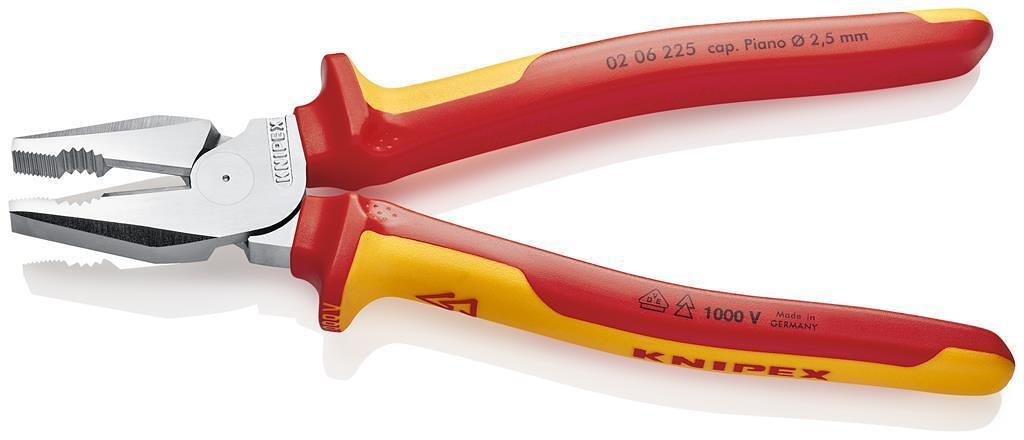 Alicates combinados reforzados, cromados, VDE 1000V mango amarillo-rojo 225mm, Knipex - K0206225