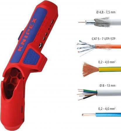 Outil universel pour décapage de câbles ErgoStrip, poignée gauche 135mm, avec verrou, Knipex - K169502SB
