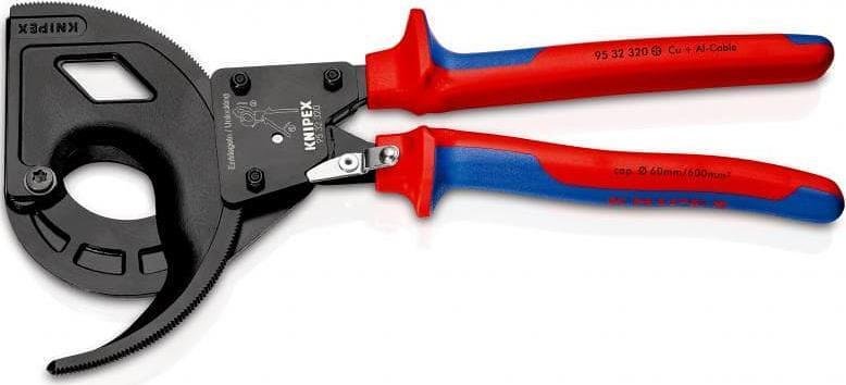 Schere zum Schneiden von Kabeln bis 600mm², blau-rote Griffe 320mm, mit ÖffnungsFeder, Knipex - K9532320
