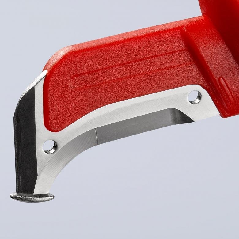 Coltello per cavi curvo con protezione, VDE 1000V manico giallo-rosso 180mm, Knipex - K9855