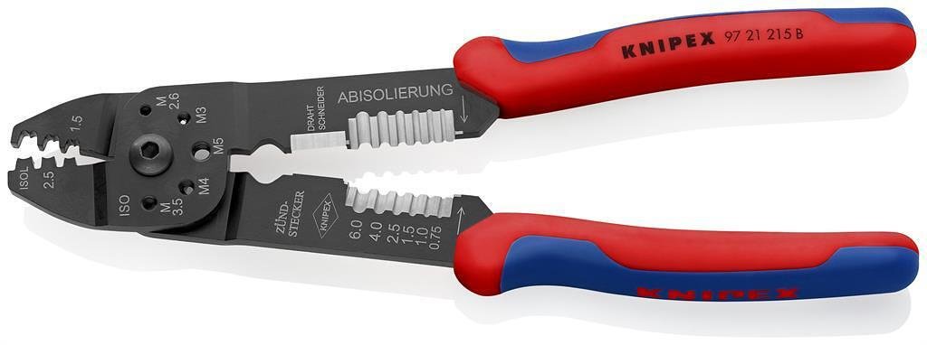 Πένσα για κrimp καλωδιακών ακροφυσίων 0.5-2.5mm² μη μονωμένων, μπλε-κόκκινη λαβή 230mm, Knipex - K9721215B