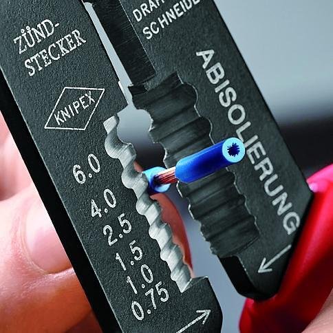 Πένσα για κrimp καλωδιακών ακροφυσίων 0.5-2.5mm² μη μονωμένων, μπλε-κόκκινη λαβή 230mm, Knipex - K9721215B