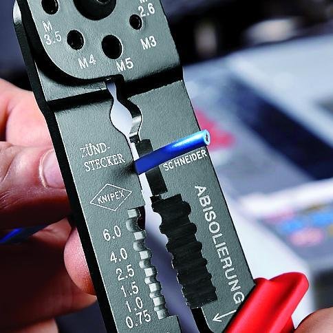 Πένσα για κrimp καλωδιακών ακροφυσίων 0.5-2.5mm² μη μονωμένων, μπλε-κόκκινη λαβή 230mm, Knipex - K9721215B