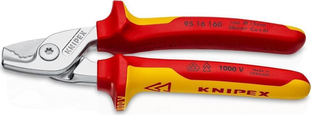 Cable Cutters up to 50mm2 StepCut, chrome-plated, VDE 1000V yellow-red handle 160mm, Knipex - K9516160