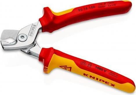 Cable Cutters up to 50mm2 StepCut, chrome-plated, VDE 1000V yellow-red handle 160mm, Knipex - K9516160