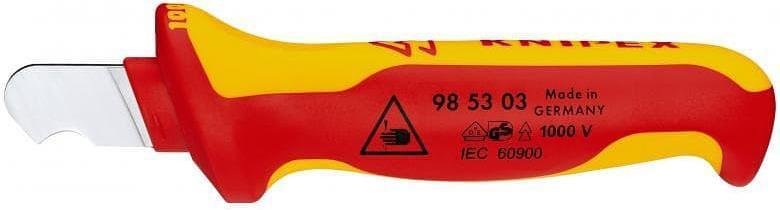 Coltello per cavi curvo, VDE 1000V impugnatura giallo-rossa 170mm, Knipex - K985303