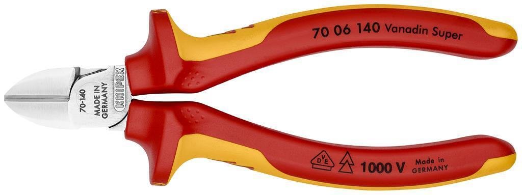 Clești diagonale pentru tăiere, cromate, VDE 1000V mâner galben-roșu 140mm, Knipex - K7006140