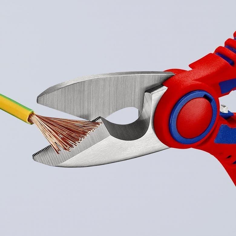 Schere zum Schneiden von Kabeln und Crimpverbindung, verchromt, blau-rote Griffe 160mm, Knipex - K950510SB