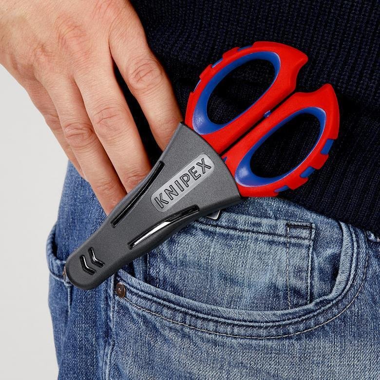 Schere zum Schneiden von Kabeln und Crimpverbindung, verchromt, blau-rote Griffe 160mm, Knipex - K950510SB