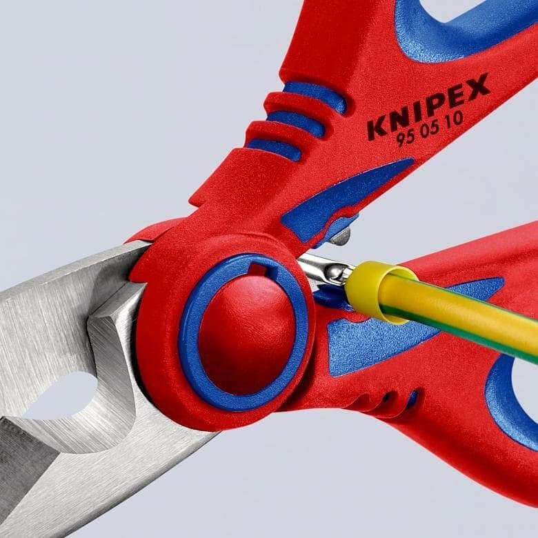 Schere zum Schneiden von Kabeln und Crimpverbindung, verchromt, blau-rote Griffe 160mm, Knipex - K950510SB