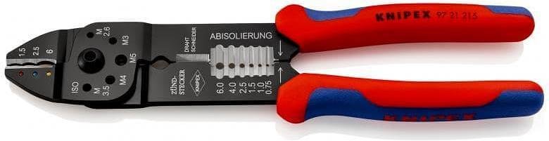 Clește pentru presat terminale de cablu 0.5-6mm² izolate, mâner albastru-roșu 230mm, Knipex - K9721215