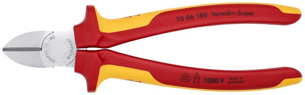 Clești diagonale pentru tăiere, cromate, VDE 1000V mâner galben-roșu 180mm, Knipex - K7006180