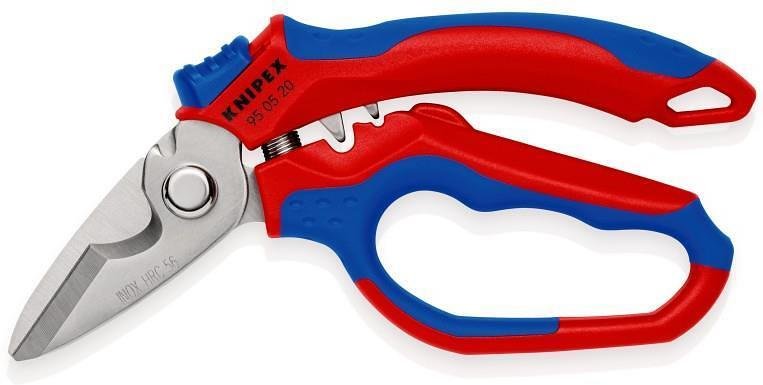 Schere für Kabelschneiden und Crimpen, verchromt, blau-rote Griffe 160 mm, mit öffnender Feder, Knipex - K950520SB