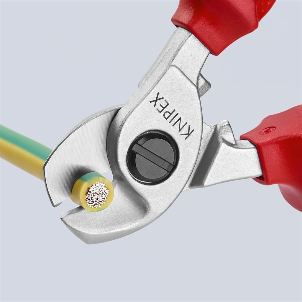 Cable shears for cutting cable up to 50mm², chrome plated, VDE 1000V yellow-red handle 165mm, Knipex - K9516165