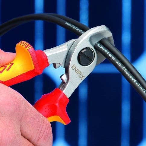 Cable shears for cutting cable up to 50mm², chrome plated, VDE 1000V yellow-red handle 165mm, Knipex - K9516165
