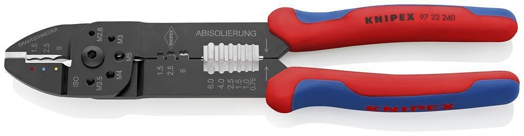 Pinze per crimpatura terminali cavi 0.5-6mm², manico blu-rosso 240mm, Knipex - K9722240