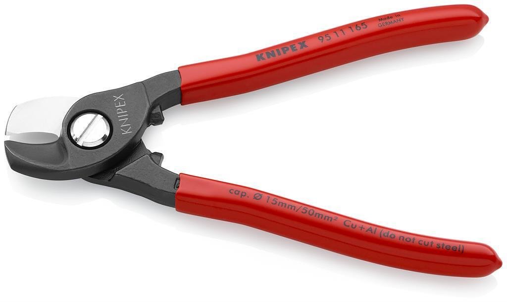 Ножици за рязане на кабел до 50мм2, червена ръкохватка 165мм, Knipex - K9511165